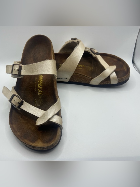 Birkenstock Shoes - Birkenstock Women’s Metallic Cream Crisscross Buckle Sandals